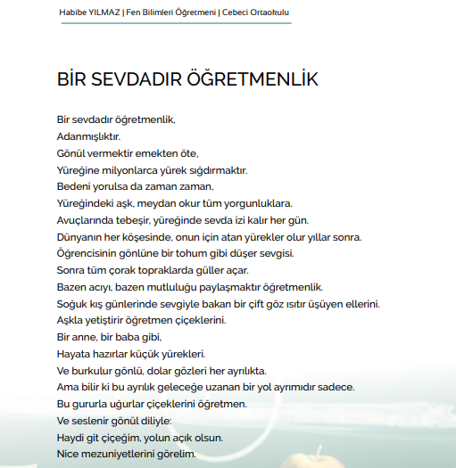 BİR SEVDADIR ÖĞRETMENLİK